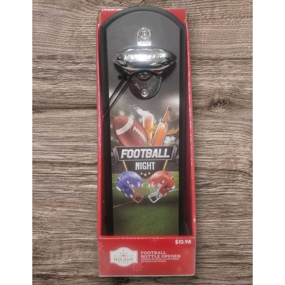 FOOTBALL NIGHT 12” Wall Mount Classic Bottle Opener With Bottle Cap Catcher NEW